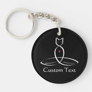 Stylised Cat Meditator with customisable text Key Ring