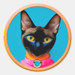 Stylised Cat Portrait With Bold Colours Classic Round Sticker