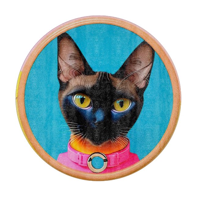 Stylised Cat Portrait With Bold Colours Cutting Board (Front)