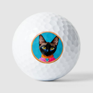 Stylised Cat Portrait With Bold Colours Golf Balls