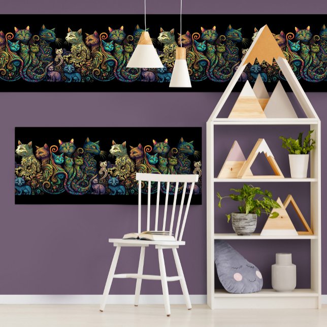 Stylised Cat Tribe Colours on Black Frieze Poster (Creator Uploaded)