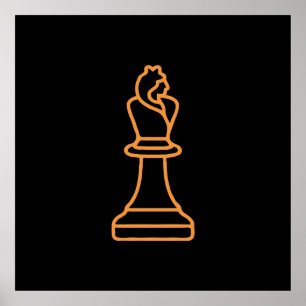 Stylised Chess Queen Illustration over Black Poster