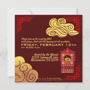 Stylised Chinese Palanquin Ox Year 2021 SqPInv Invitation