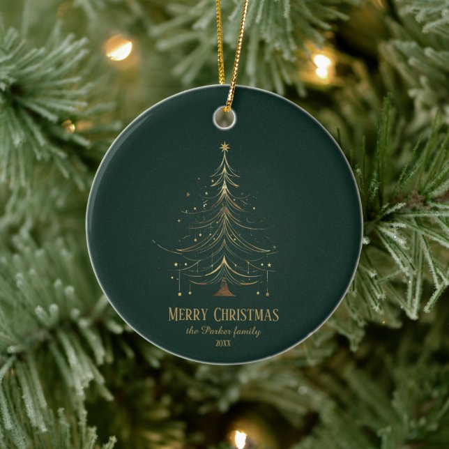 Stylised Christmas Tree in Gold on Dark Background Ceramic Tree Decoration (Tree)