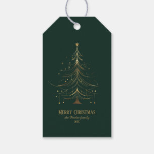 Stylised Christmas Tree in Gold on Dark Background Gift Tags