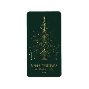 Stylised Christmas Tree in Gold on Dark Background Label