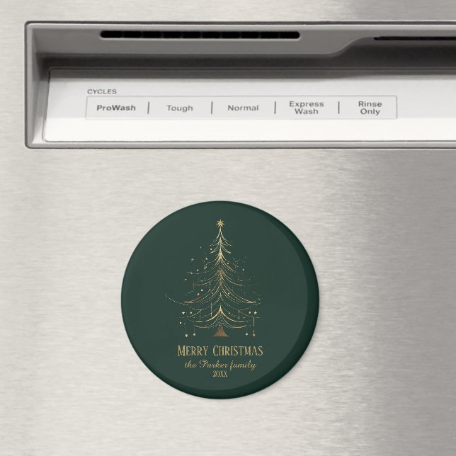 Stylised Christmas Tree in Gold on Dark Background Magnet (In Situ (Dishwasher))