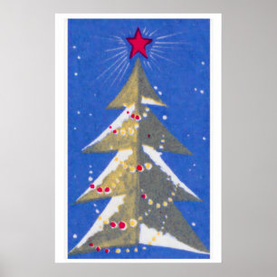 Stylised Christmas Tree Mid-Century Matchbox Label Poster