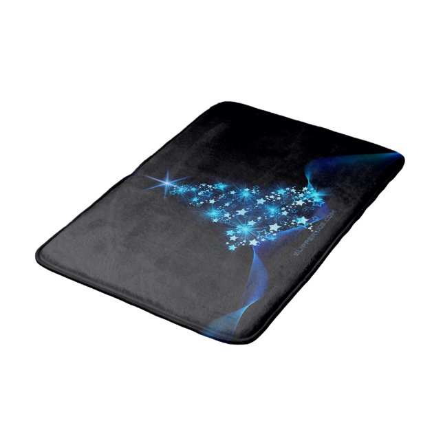 stylised Christmas tree SlipperyJoe glowing blue s Bath Mat (Angled)