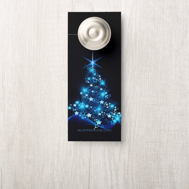 stylised Christmas tree SlipperyJoe glowing blue s Door Hanger (On Knob)