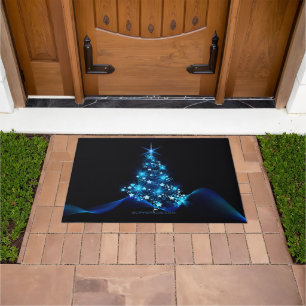 stylised Christmas tree SlipperyJoe glowing blue s Doormat