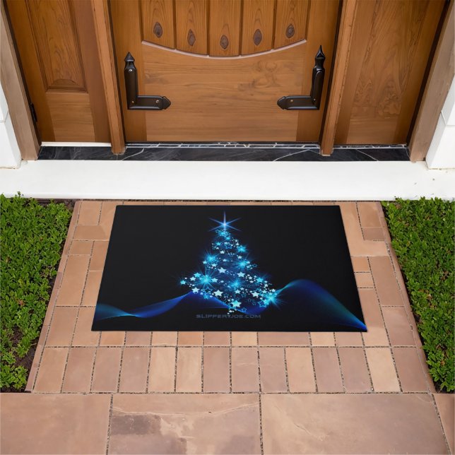 stylised Christmas tree SlipperyJoe glowing blue s Doormat (Outdoor)