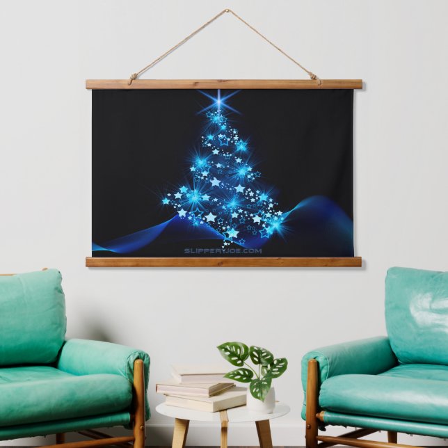 stylised Christmas tree SlipperyJoe glowing blue s Hanging Tapestry (Living Room)
