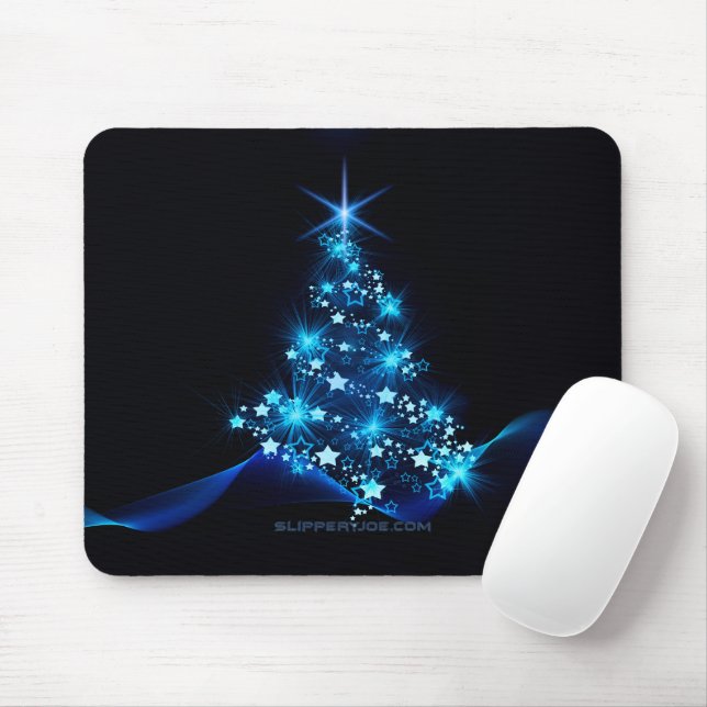 stylised Christmas tree SlipperyJoe glowing blue s Mouse Mat (With Mouse)