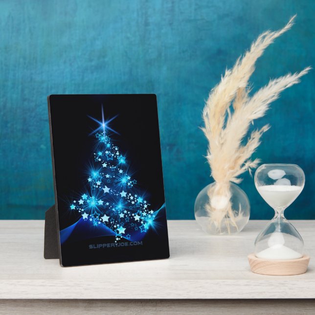 stylised Christmas tree SlipperyJoe glowing blue s Plaque (Side)