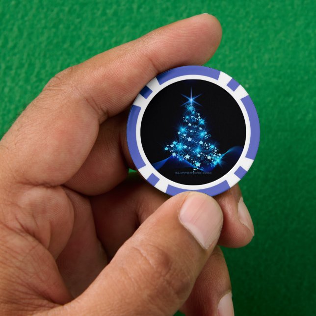stylised Christmas tree SlipperyJoe glowing blue s Poker Chips (Hand)