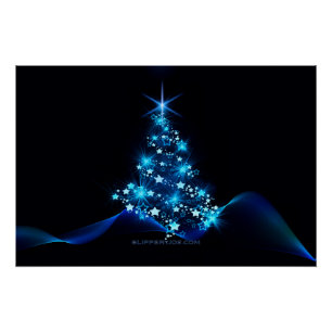 stylised Christmas tree SlipperyJoe glowing blue s Poster