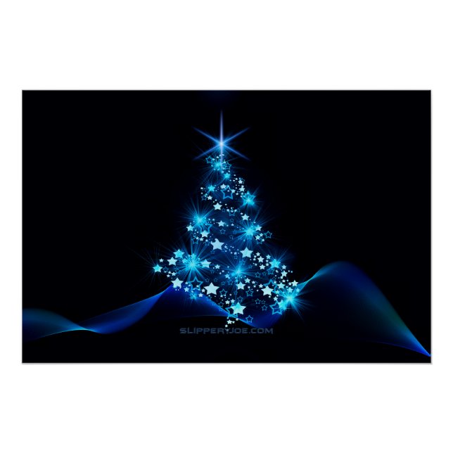 stylised Christmas tree SlipperyJoe glowing blue s Poster (Front)