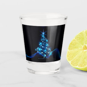 stylised Christmas tree SlipperyJoe glowing blue s Shot Glass