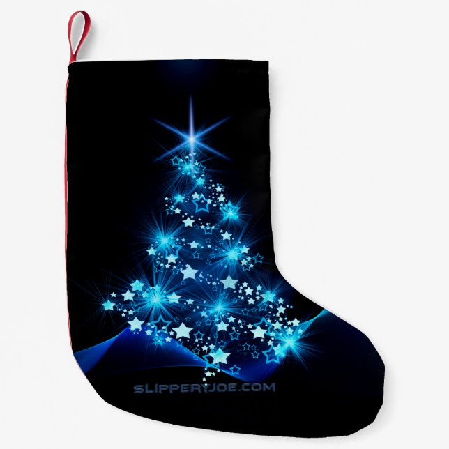stylised Christmas tree SlipperyJoe glowing blue s Small Christmas Stocking (Front)