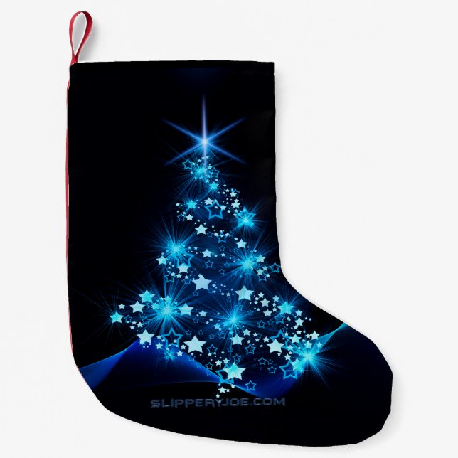 stylised Christmas tree SlipperyJoe glowing blue s Small Christmas Stocking (Front)