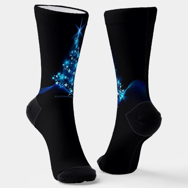 stylised Christmas tree SlipperyJoe glowing blue s Socks (Angled)