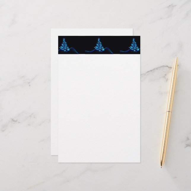stylised Christmas tree SlipperyJoe glowing blue s Stationery (Front/Back In Situ)