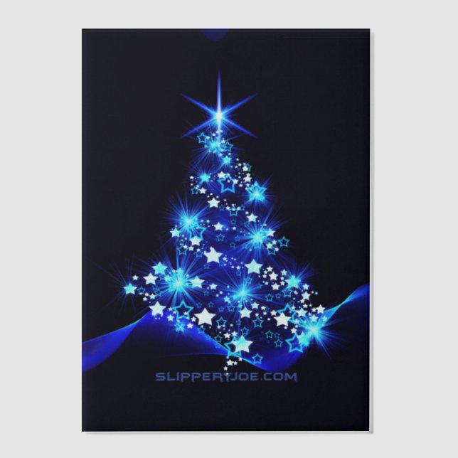 stylised Christmas tree SlipperyJoe glowing blue s Vellum Invitations (Front)