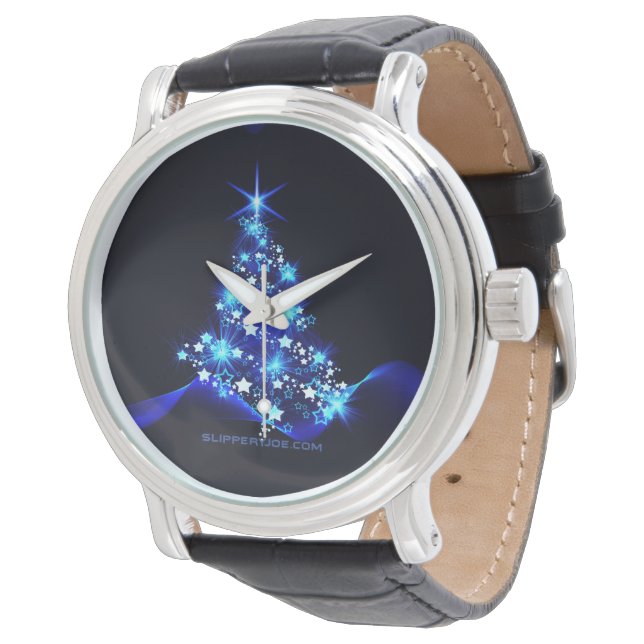 stylised Christmas tree SlipperyJoe glowing blue s Watch (Angled)