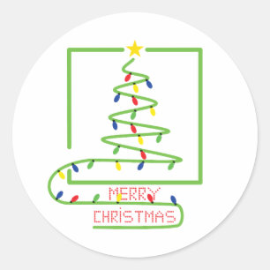 Stylised christmas tree with light bulbs classic round sticker