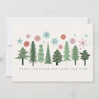 Stylised Christmas Trees and Snowflakes Holiday Card