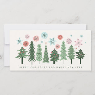 Stylised Christmas Trees and Snowflakes Holiday Card