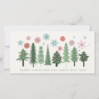 Stylised Christmas Trees and Snowflakes Holiday Card