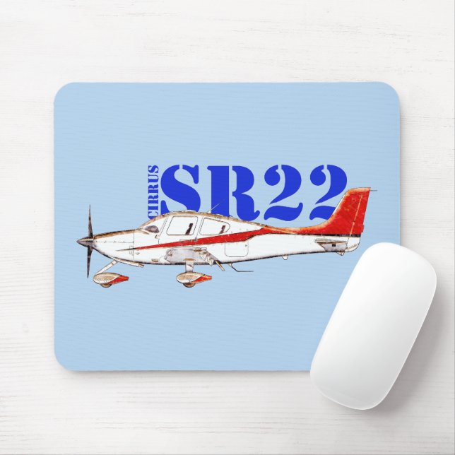 Stylised Cirrus SR22 Plane with Bold Typography Mouse Mat (With Mouse)