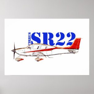 Stylised Cirrus SR22 Plane with Bold Typography Poster