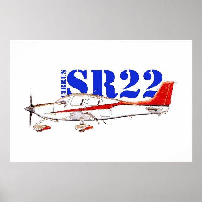 Stylised Cirrus SR22 Plane with Bold Typography Poster (Front)