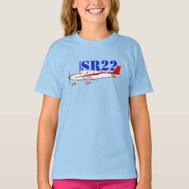 Stylised Cirrus SR22 Plane with Bold Typography T-Shirt (Front)
