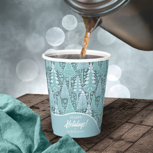 Stylised Coastal Christmas Trees Pattern#6 ID1009 Paper Cups
