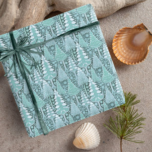 Stylised Coastal Christmas Trees Pattern#6 ID1009 Wrapping Paper