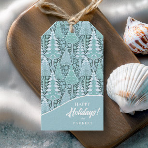 Stylised Coastal Christmas Trees Pattern#6b ID1009 Gift Tags