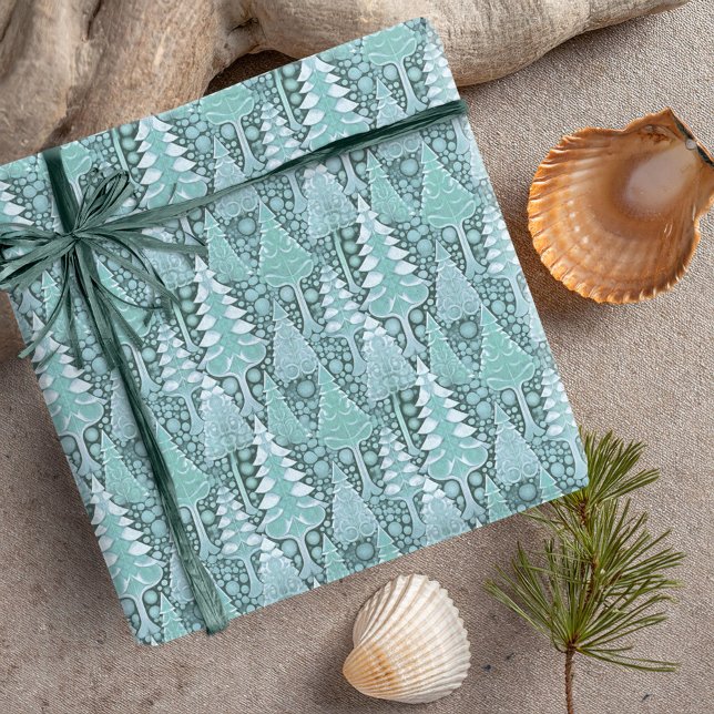 Stylised Coastal Christmas Trees Pattern#6b ID1009 Wrapping Paper (Creator Uploaded)