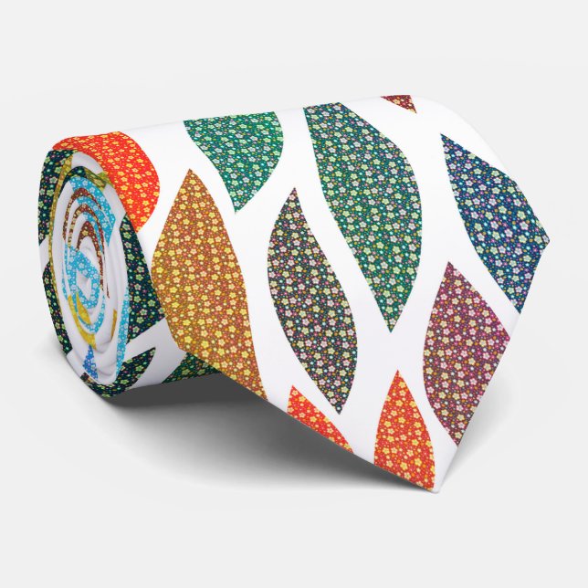 Stylised Colourful Abstract Leafs Tie (Rolled)