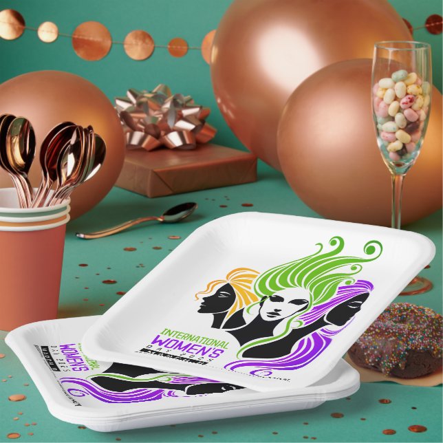 Stylised Colourful Trio of Women IWD 2025 Paper Plate (Multi)