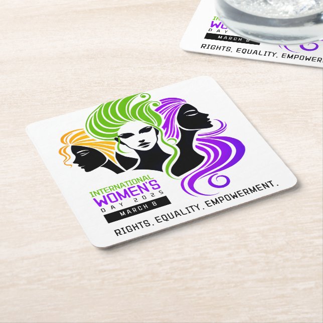 Stylised Colourful Trio of Women IWD 2025 Square Paper Coaster (Angled)