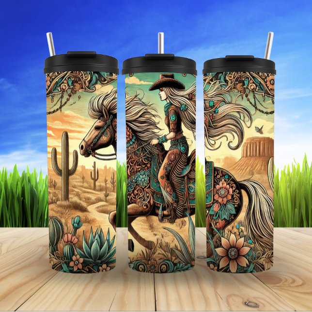 Stylised Cowgirl Desert Ride Thermal Tumbler (Creator Uploaded)