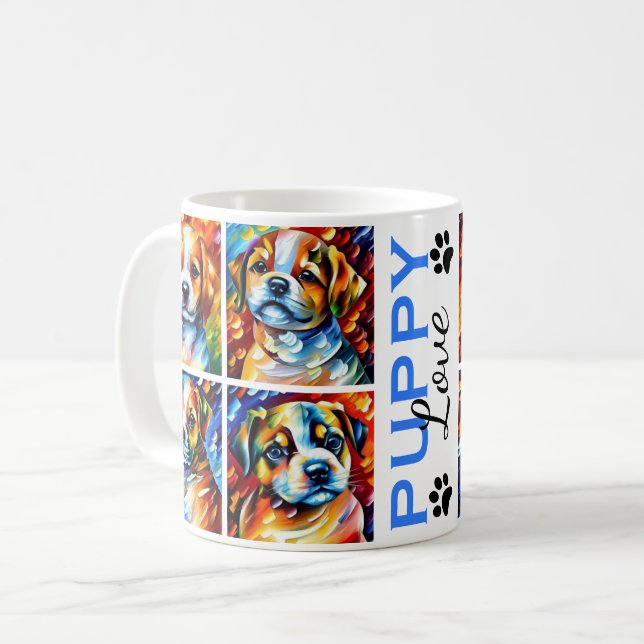 Stylised Cute Puppies Coffee Mug (Front Left)