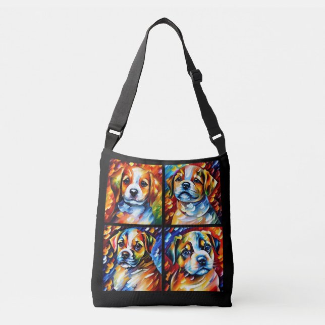 Stylised Cute Puppies Crossbody Bag (Front)