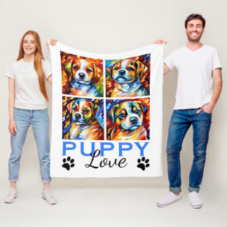 Stylised Cute Puppies Fleece Blanket