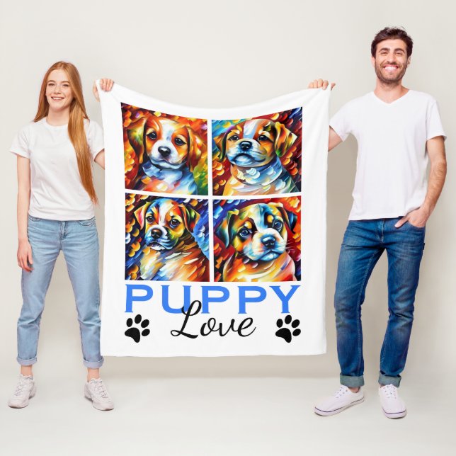 Stylised Cute Puppies Fleece Blanket (In Situ)