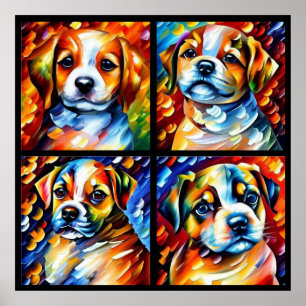 Stylised Cute Puppies Poster